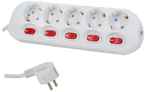 Удлинитель с заземлением и индивидуальными выключателями Старт 5-м 1,5м 16А 3500Вт белый  картинка 